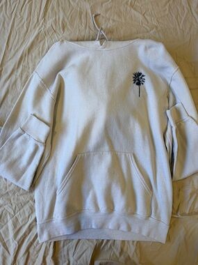 Kids Cream Palm-Embroidered Hoodie Sweatshirt